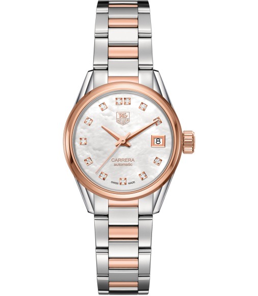 Tag Heuer Carrera Mother of Pearl Diamond Steel and 18K Rose Gold Ladies Watch WAR2452.BD0777 Replica