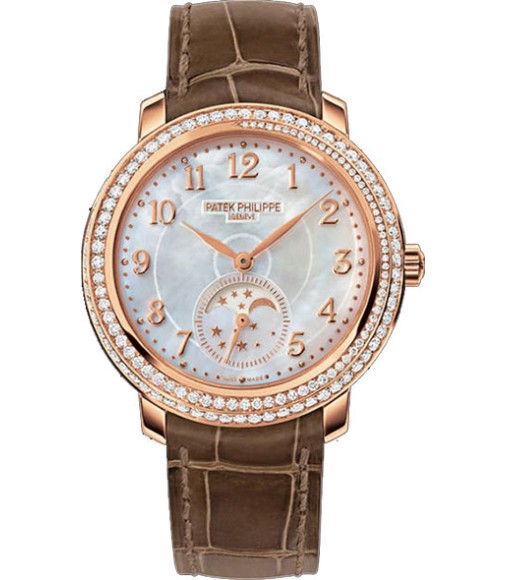 Patek Philippe Complications Mother Of Pearl Dial Taupe Leather Ladies Watch Replica 4968R-001