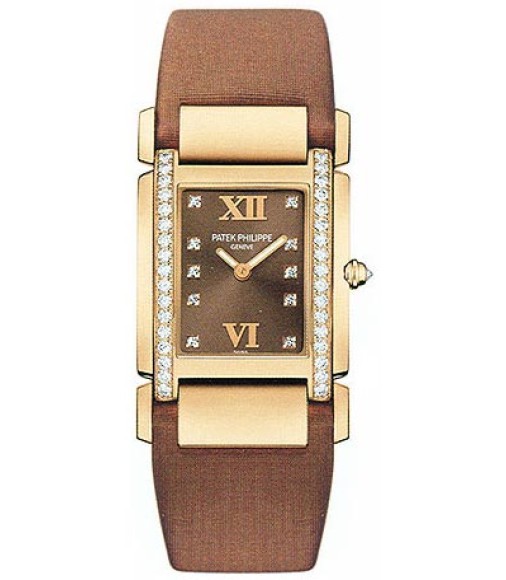 Patek Philippe Twenty-4 18kt Rose Gold Chocolate Strap Diamond Ladies Watch Replica 4920R