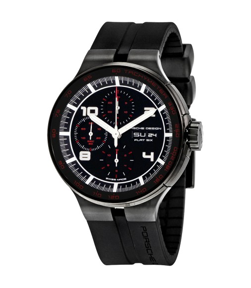 Porsche Design Flat Six Chronograph Automatic Black Dial Black Rubber Mens Watch
